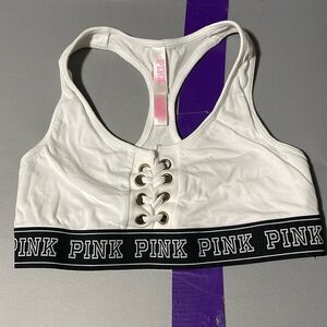 white pink sports bra